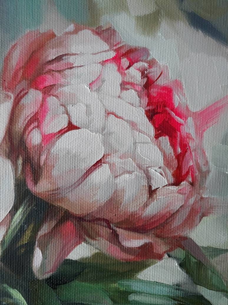 Peony oil painting arte originale su tela, pittura a olio di fiori di due peonie, regalo di San Valentino per coppia, fiori wall art