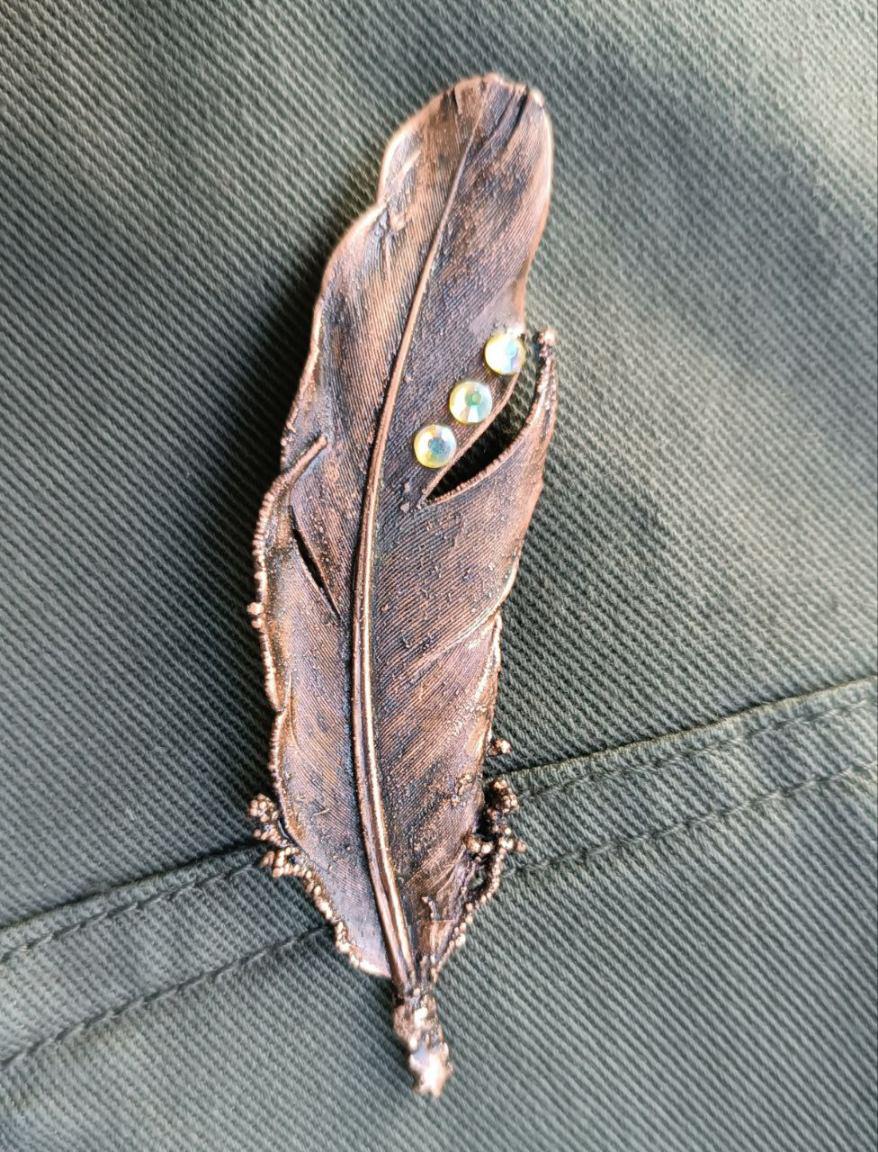 Brooch Copper Pigeon Feather  — Unique Boho-Style Handmade Jewelry gift for best friend 7th anniversary copper wedding traditional