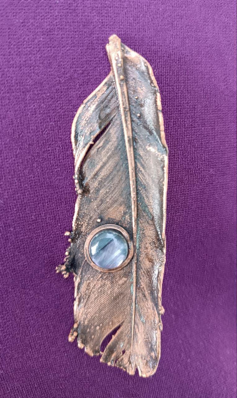 Brooch Copper Pigeon Feather  — Unique Boho-Style Handmade Jewelry gift for best friend 7th anniversary copper wedding traditional