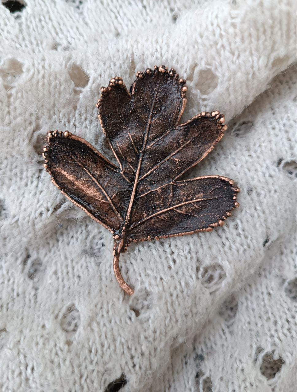 Brooch Copper Natural hawthorn leaf brooср — Unique Boho-Style Handmade Jewelry gift for best friend