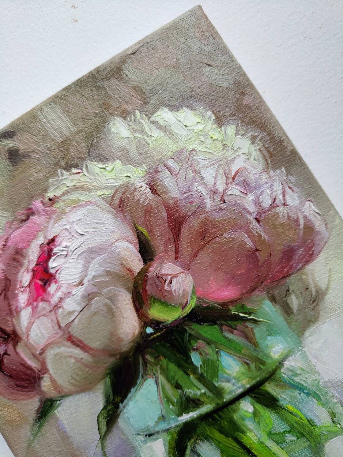 Peony oil painting original on canvas stretched