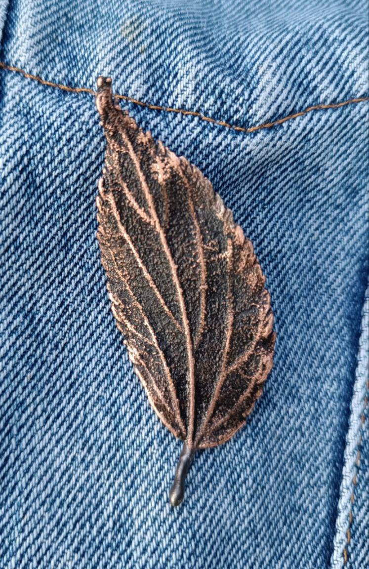 Brooch Copper Natural Ulmus Leaf  — Unique Boho-Style Handmade Jewelry gift for best friend