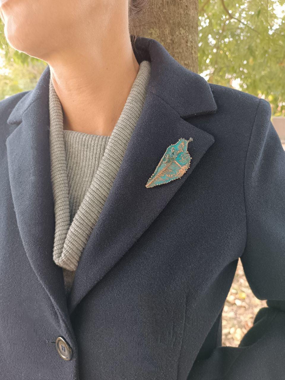 Brooch Electroformed Copper Bay Leaf – Brooch Unique Boho Jewelry, Handmade from a Real Tree Leaf