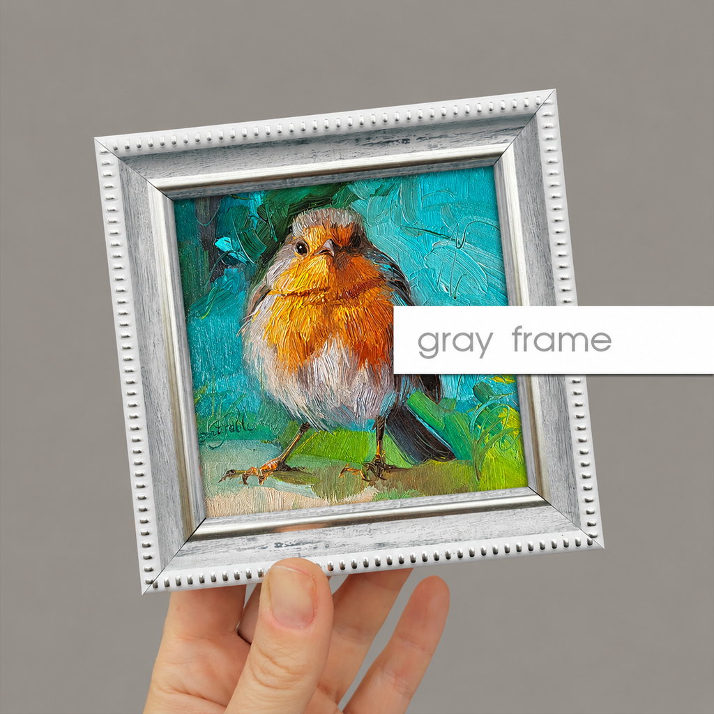 Robin Bird Oil Painting original 4x4 in