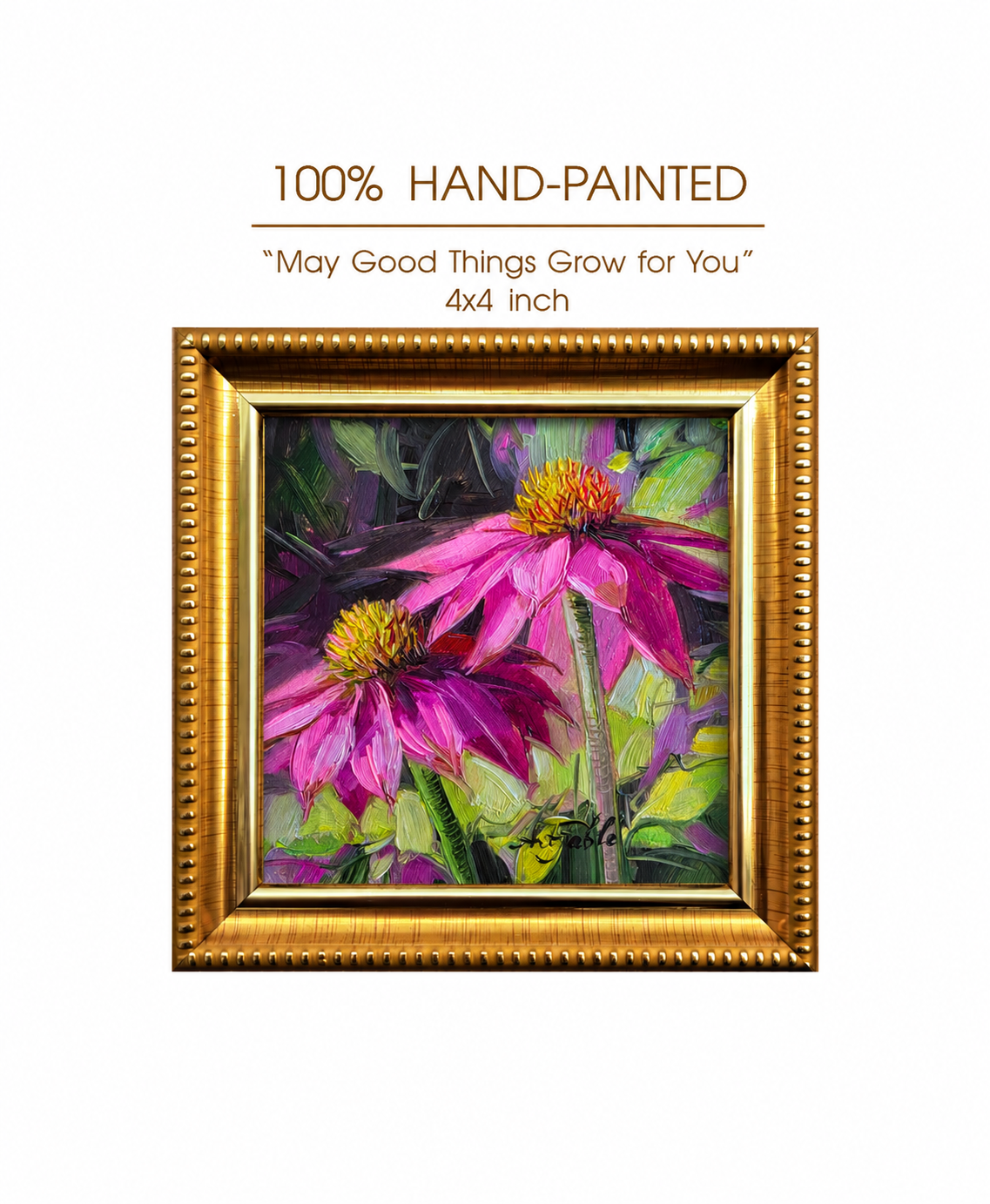 Echinacea Original Oil Painting 4x4 in