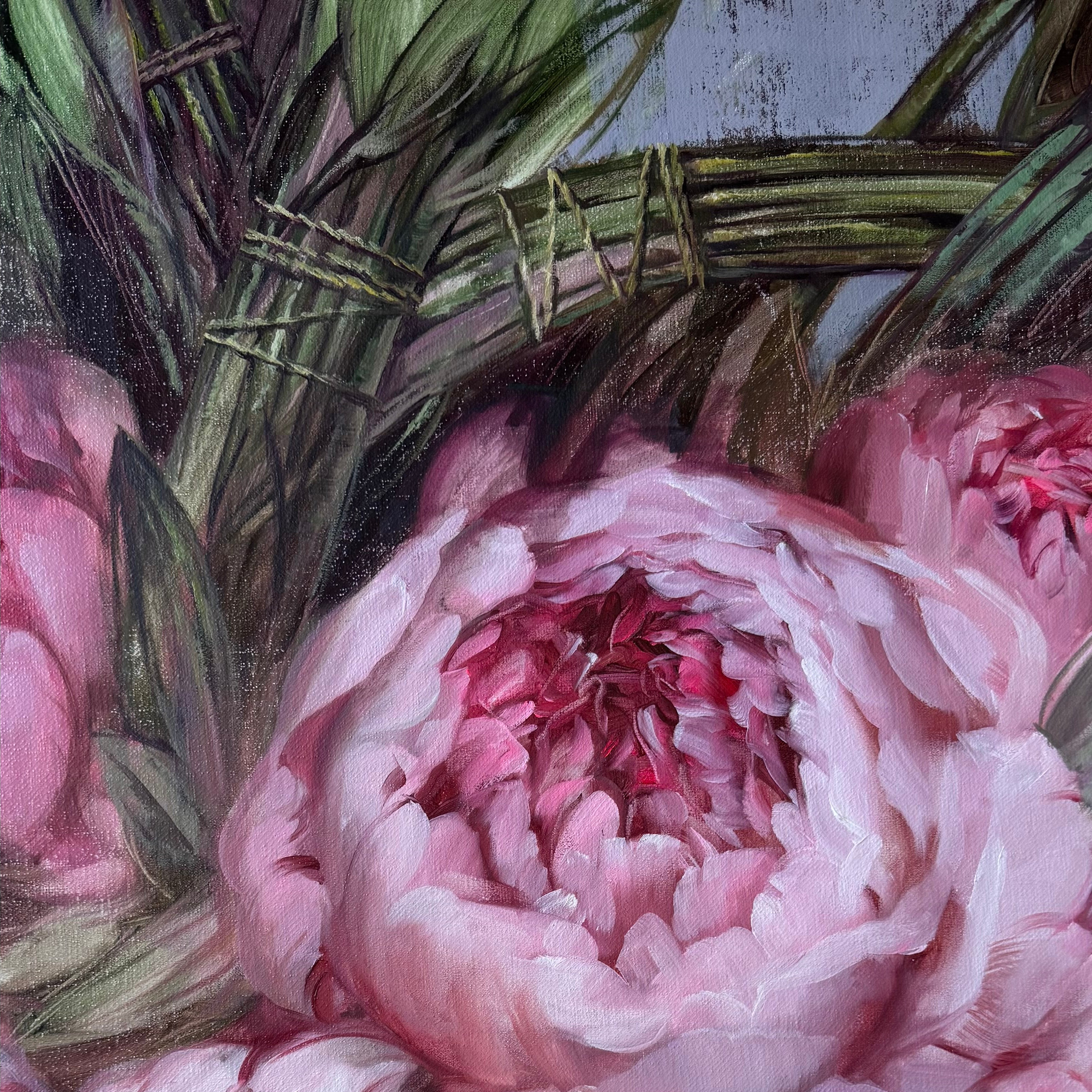Large peony painting on canvas