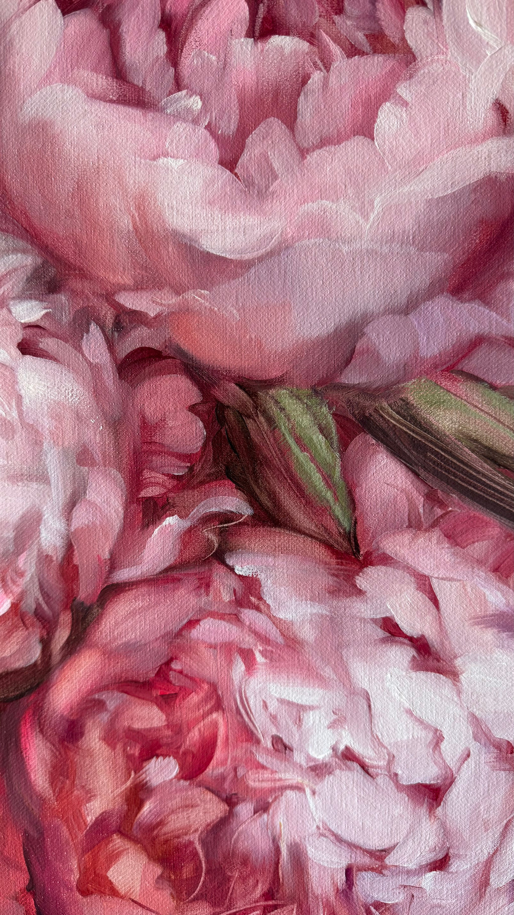 Large peony painting on canvas