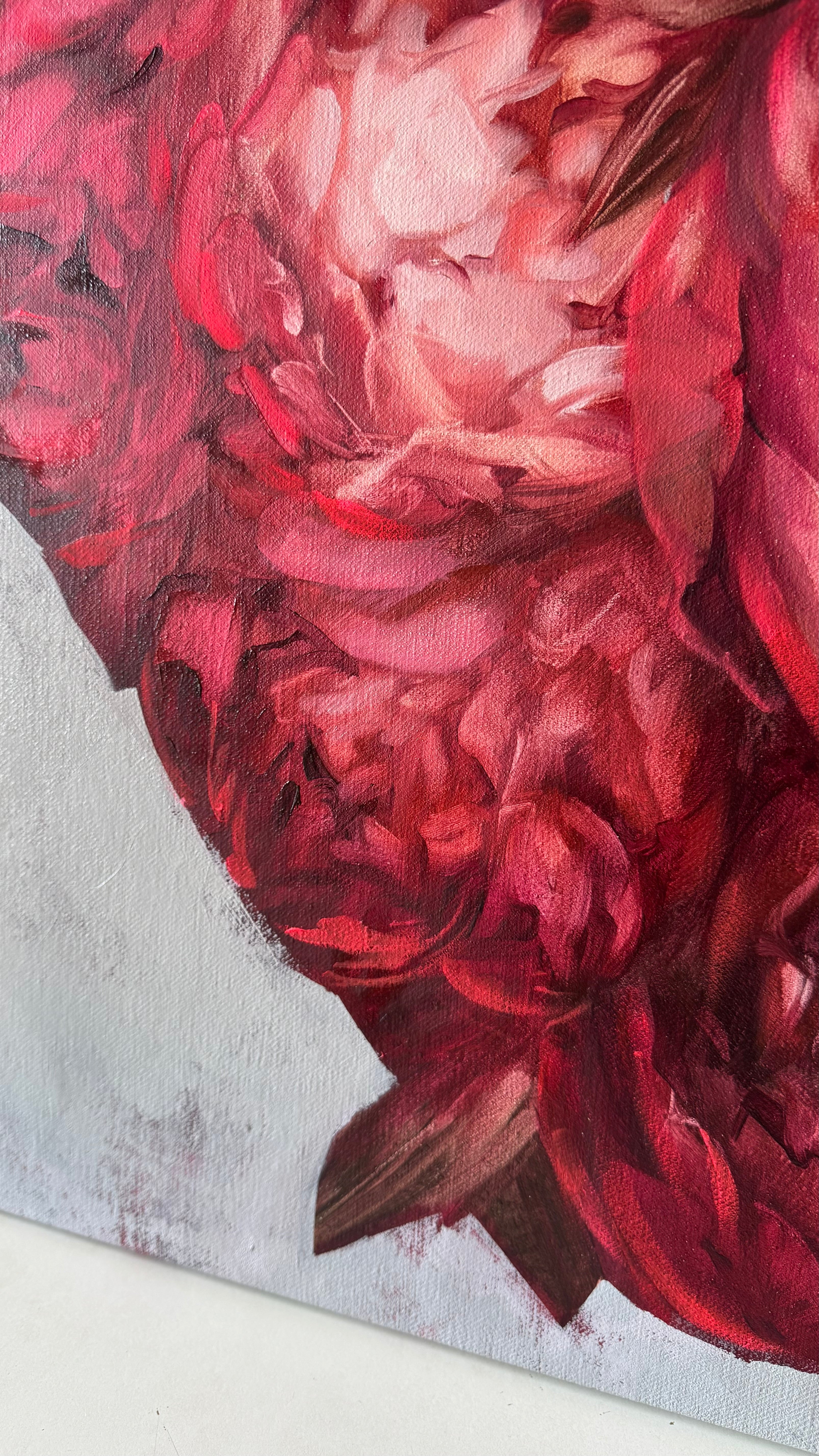 Large peony painting on canvas