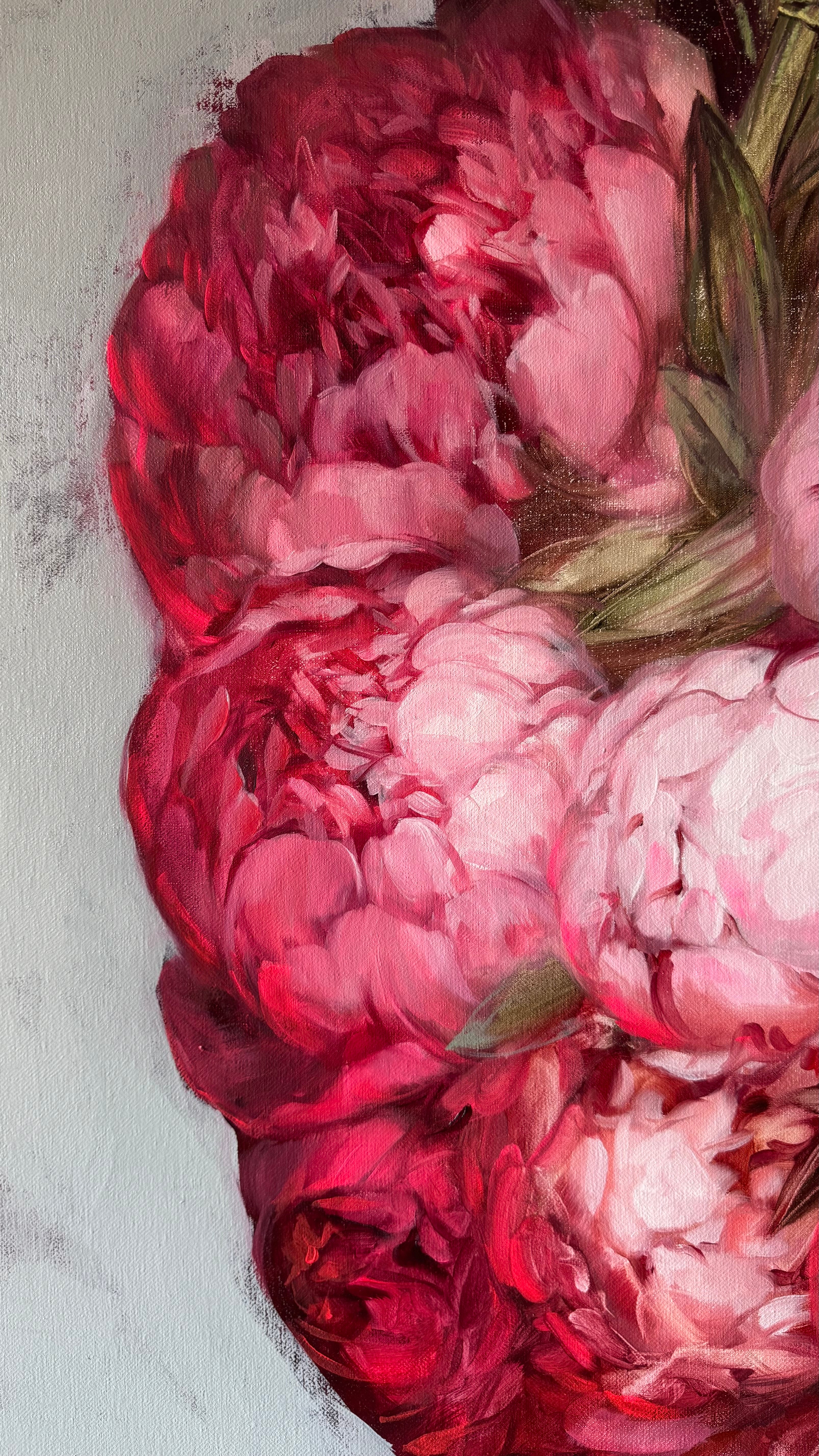 Large peony painting on canvas