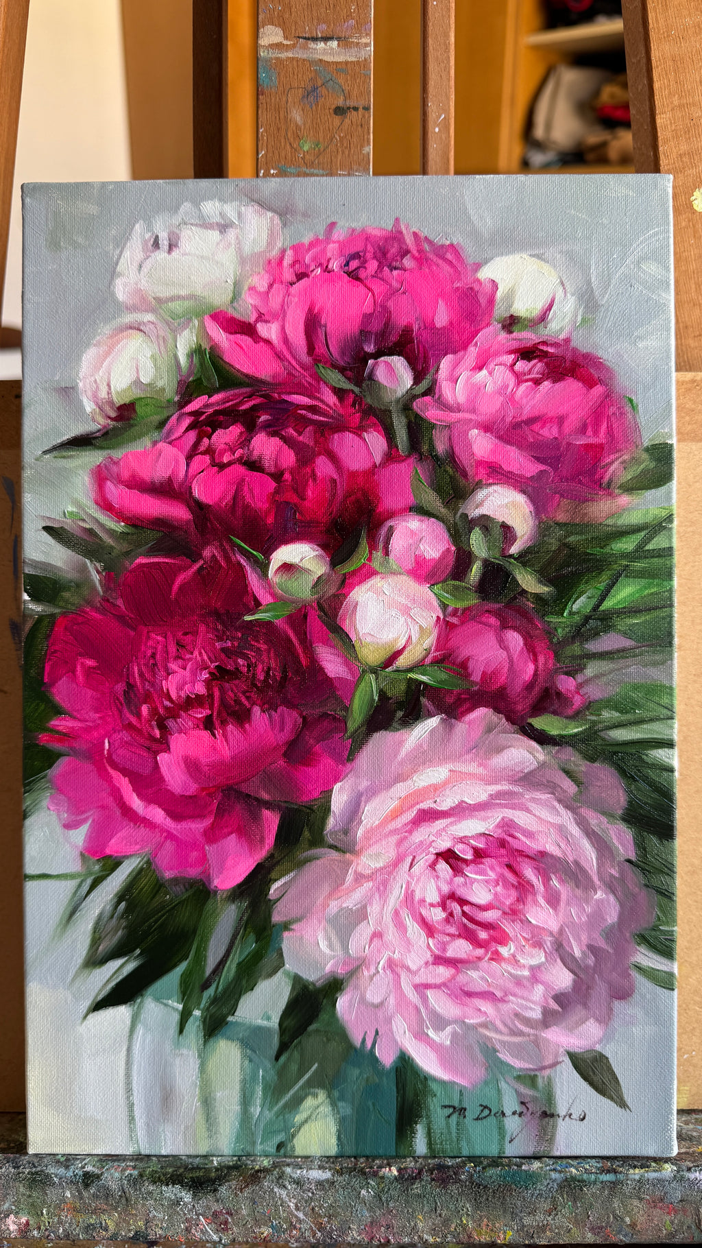 Peony Oil Painting Original, Small Floral Canvas Artwork 8x12 inch