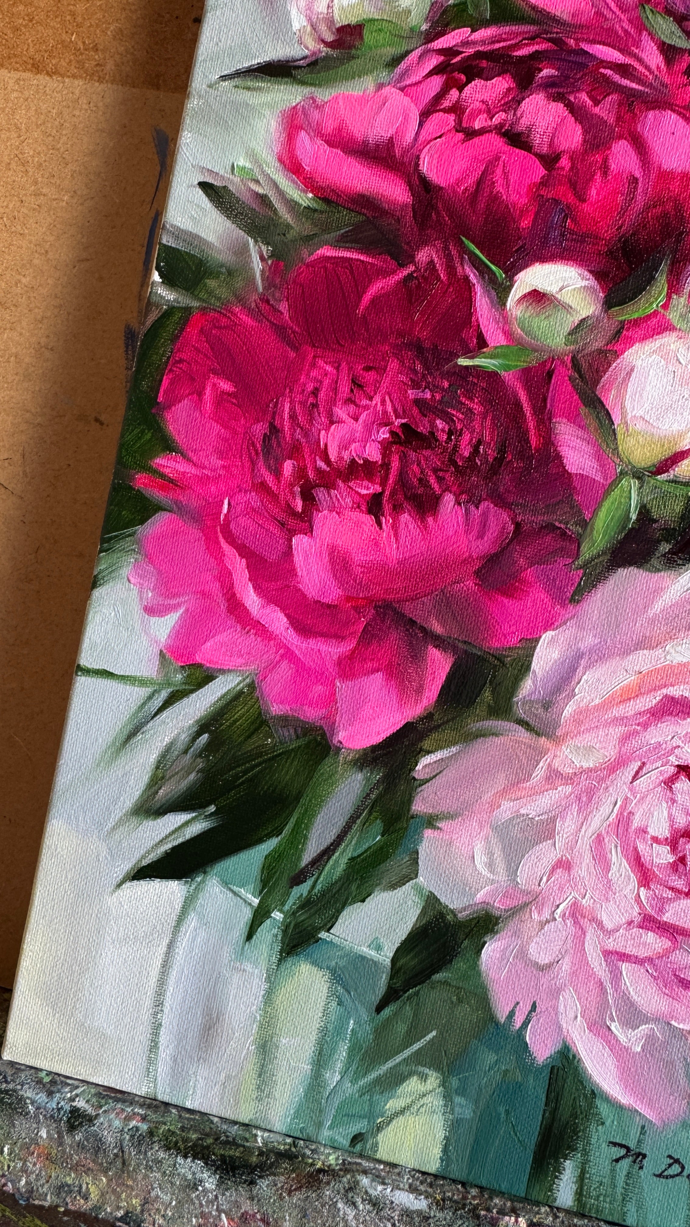 Peony Oil Painting Original, Small Floral Canvas Artwork 8x12 inch