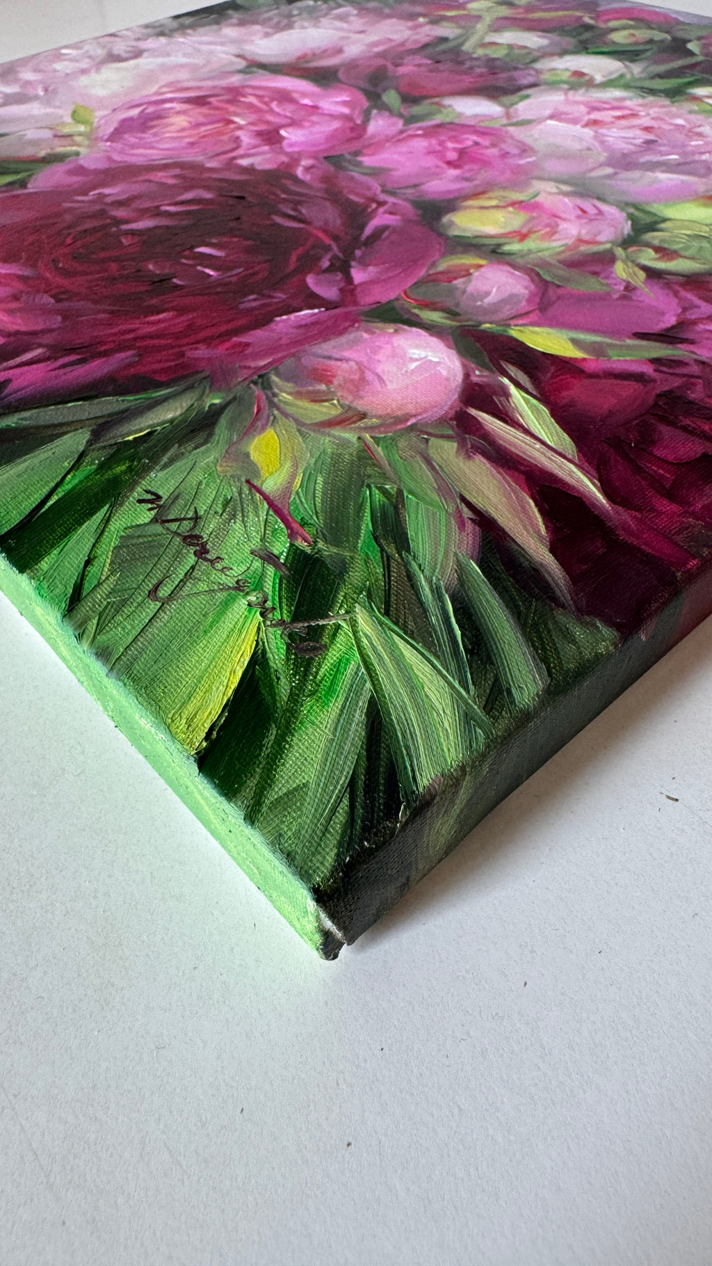 Peony Oil Painting Original, Small Floral Canvas Artwork 12x12 inch