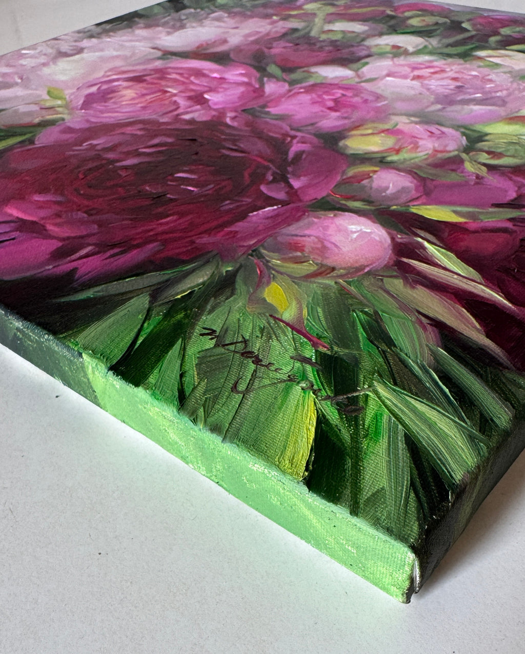 Peony Oil Painting Original, Small Floral Canvas Artwork 12x12 inch