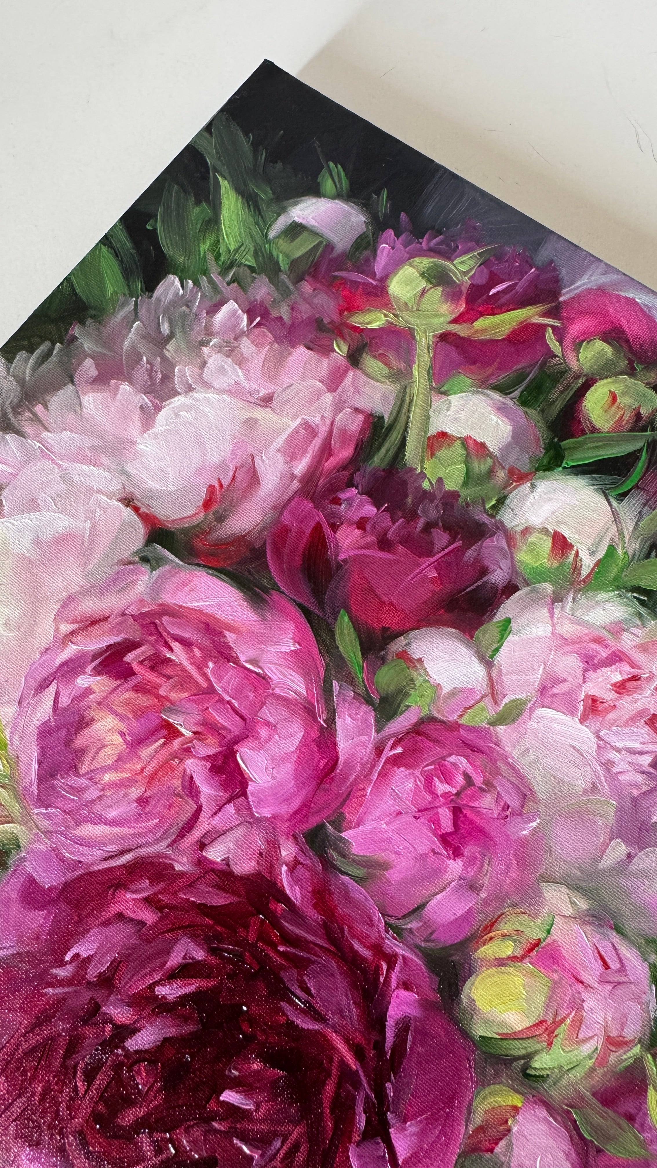 Peony Oil Painting Original, Small Floral Canvas Artwork 12x12 inch