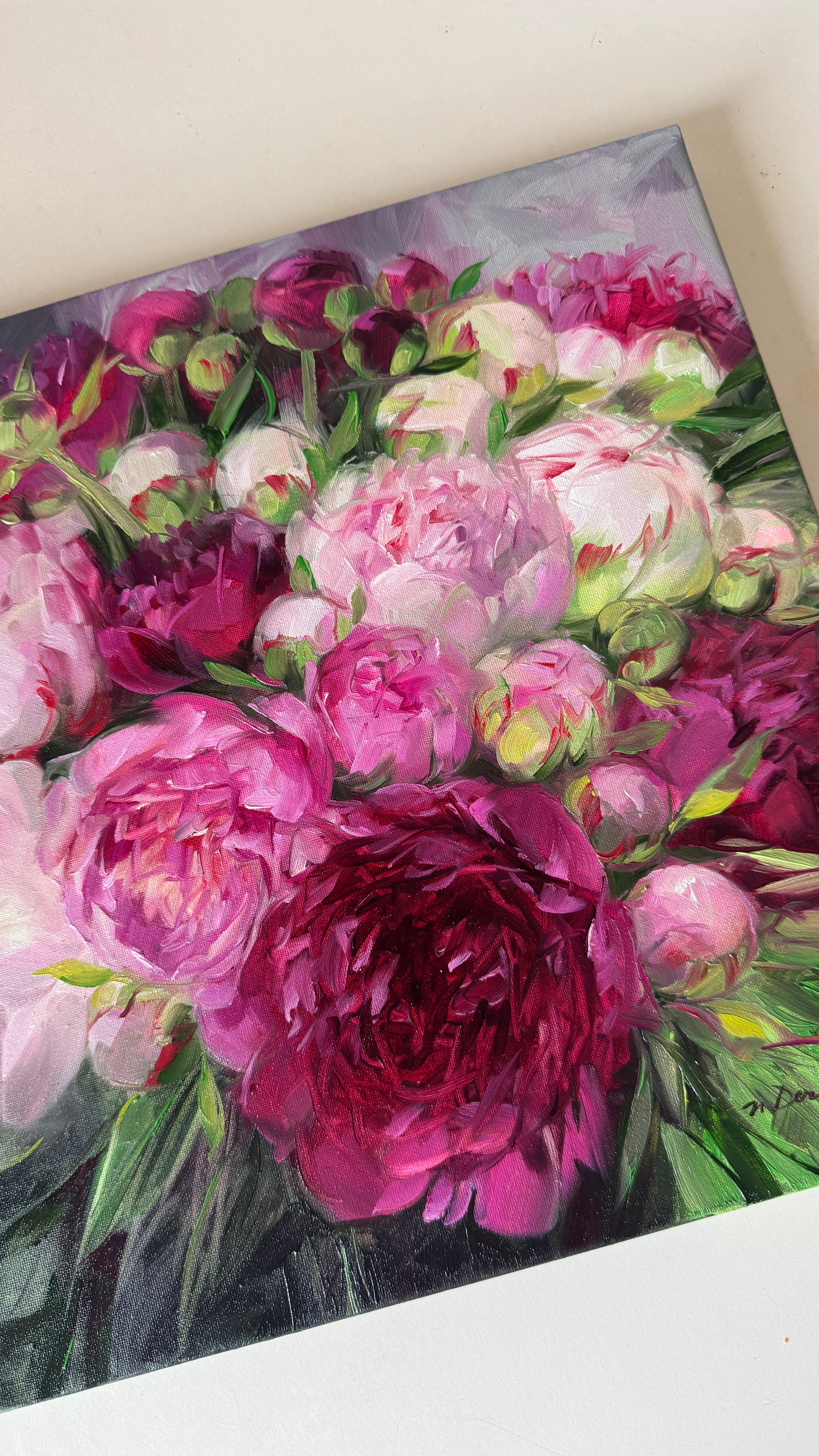 Peony Oil Painting Original, Small Floral Canvas Artwork 12x12 inch