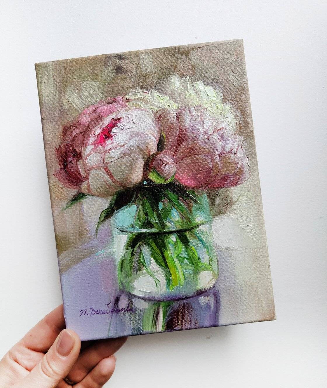 Peony oil painting original on canvas stretched