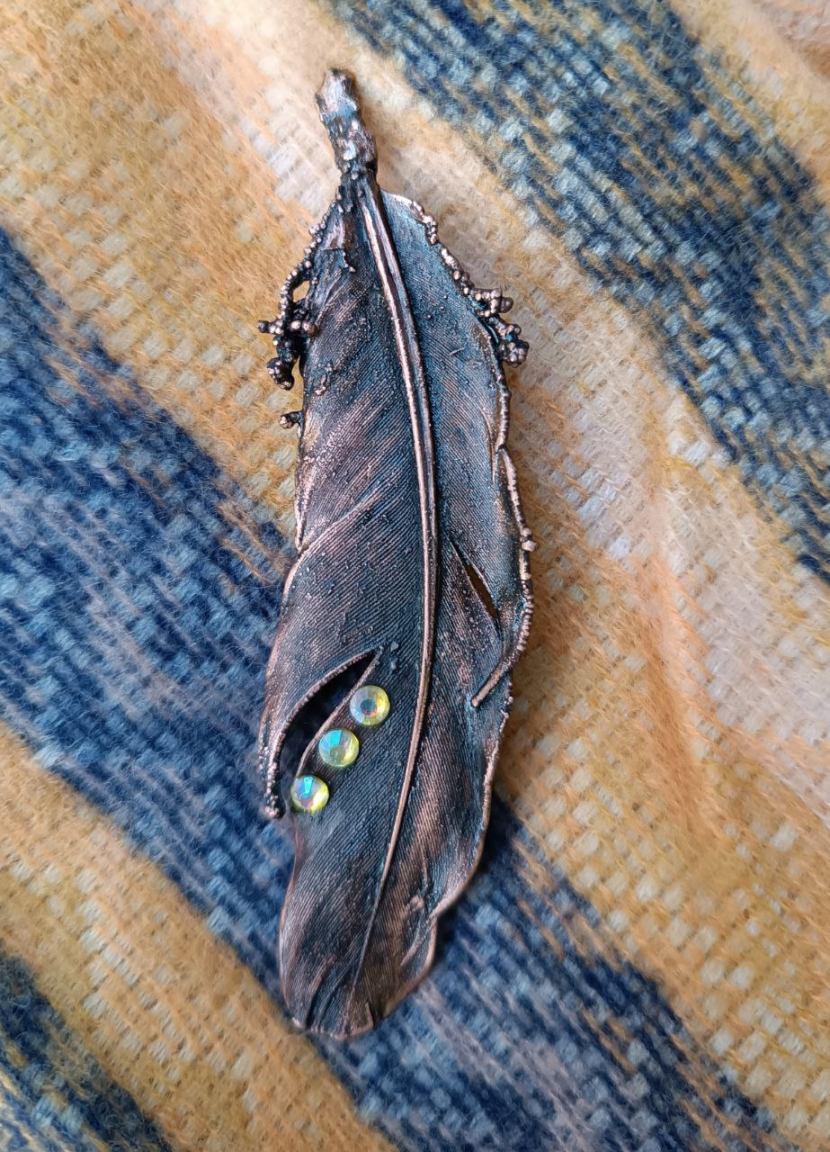 Brooch Copper Pigeon Feather  — Unique Boho-Style Handmade Jewelry gift for best friend 7th anniversary copper wedding traditional