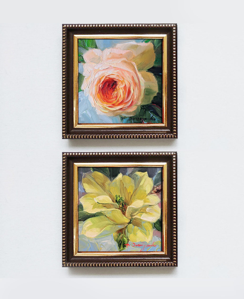Small oil painting original framed yellow magnolia 4x4 inch