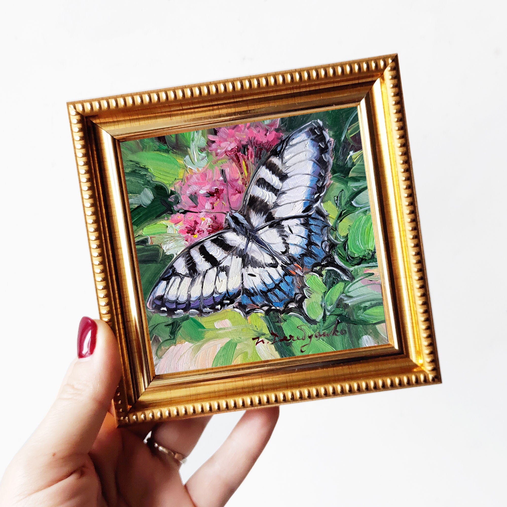 Butterfly painting original oil art framed miniature, Giant Swallowtail butterfly painting small gift for woman