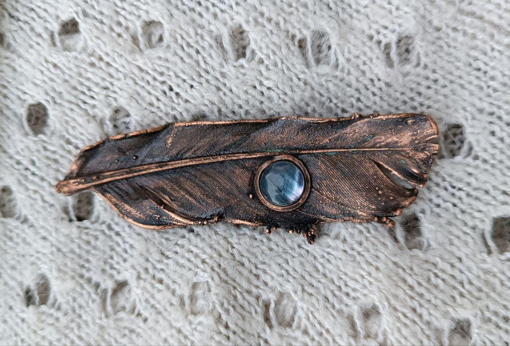 Brooch Copper Pigeon Feather  — Unique Boho-Style Handmade Jewelry gift for best friend 7th anniversary copper wedding traditional