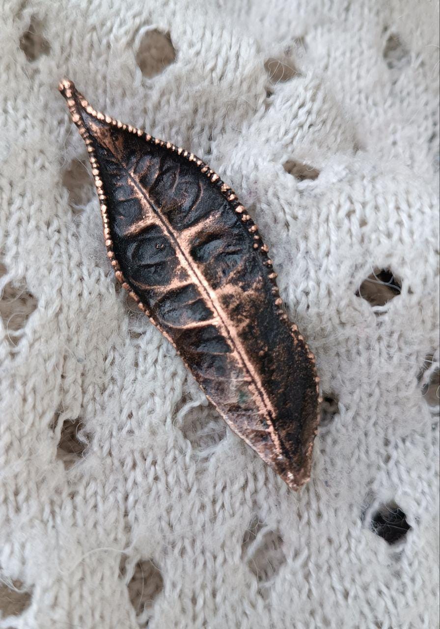 Brooch Electroformed Copper Leaf – Brooch Unique Boho Jewelry, Handmade from a Real Tree Leaf