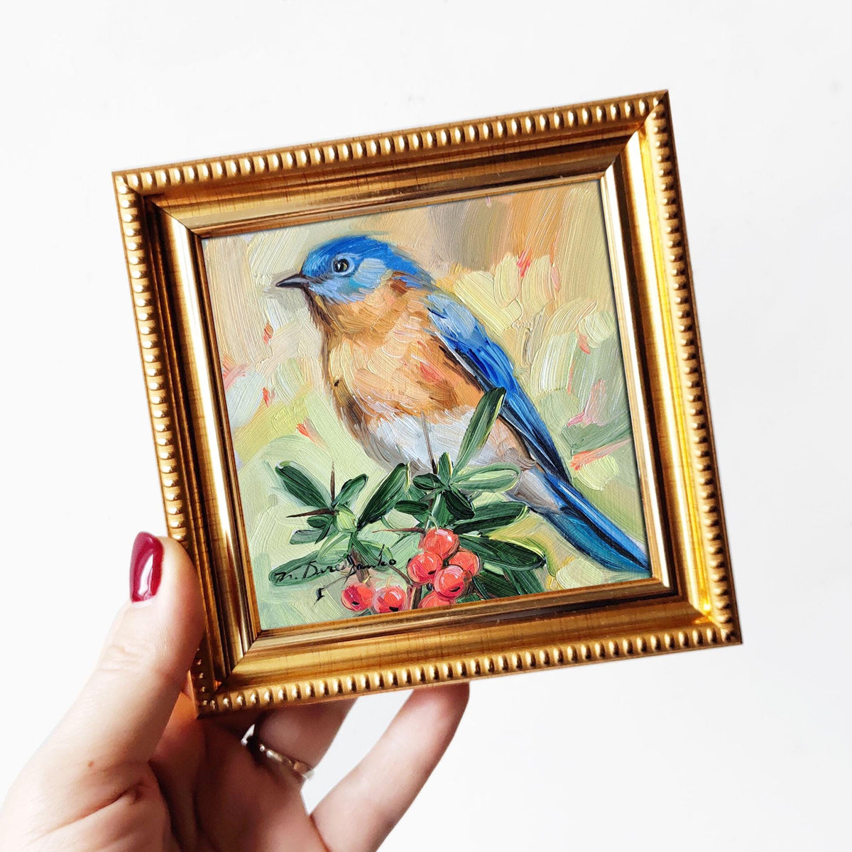 Bluebird oil painting original 4x4 inch