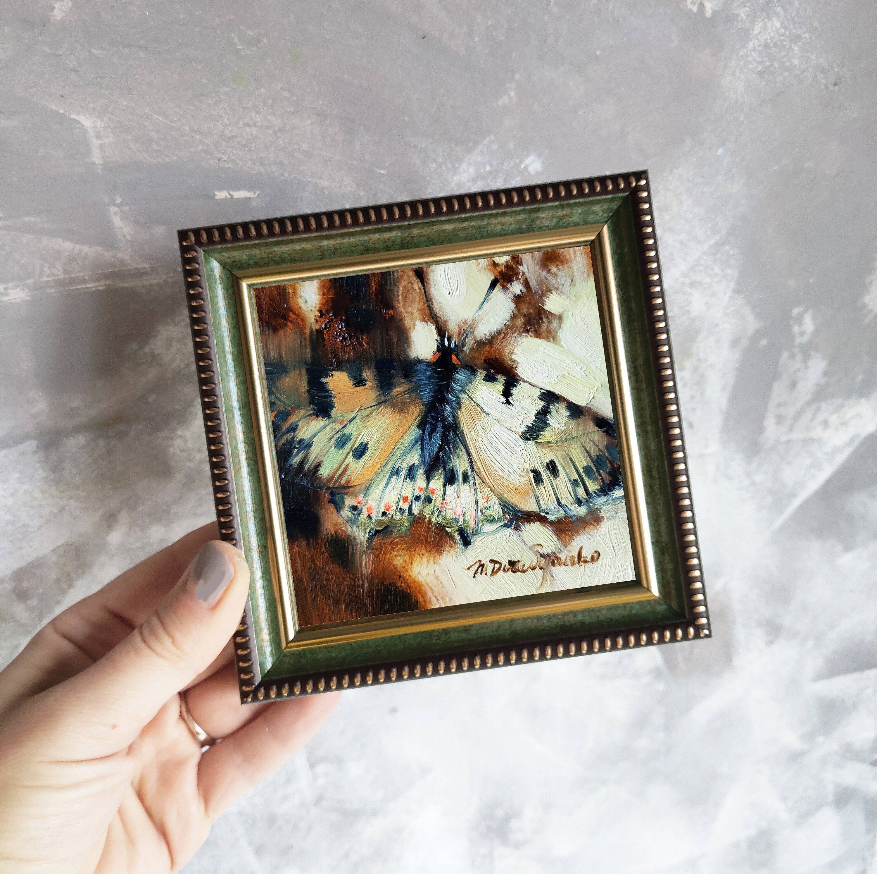 Ivori butterfly art oil painting original, grisaille oil painting butterfly picture framed, butterfly wall art gift for Mom