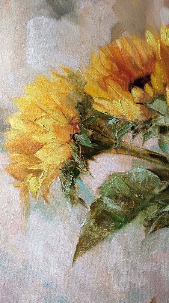 Large floral paintings on canvas original, Sunflowers in turquoise vase oil painting, Yellow flowers wall art decor Easter gift