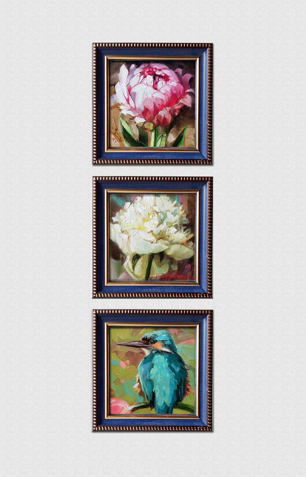 Small painting pink flowers original, Unique peony wall art, Peonies art gift for sister