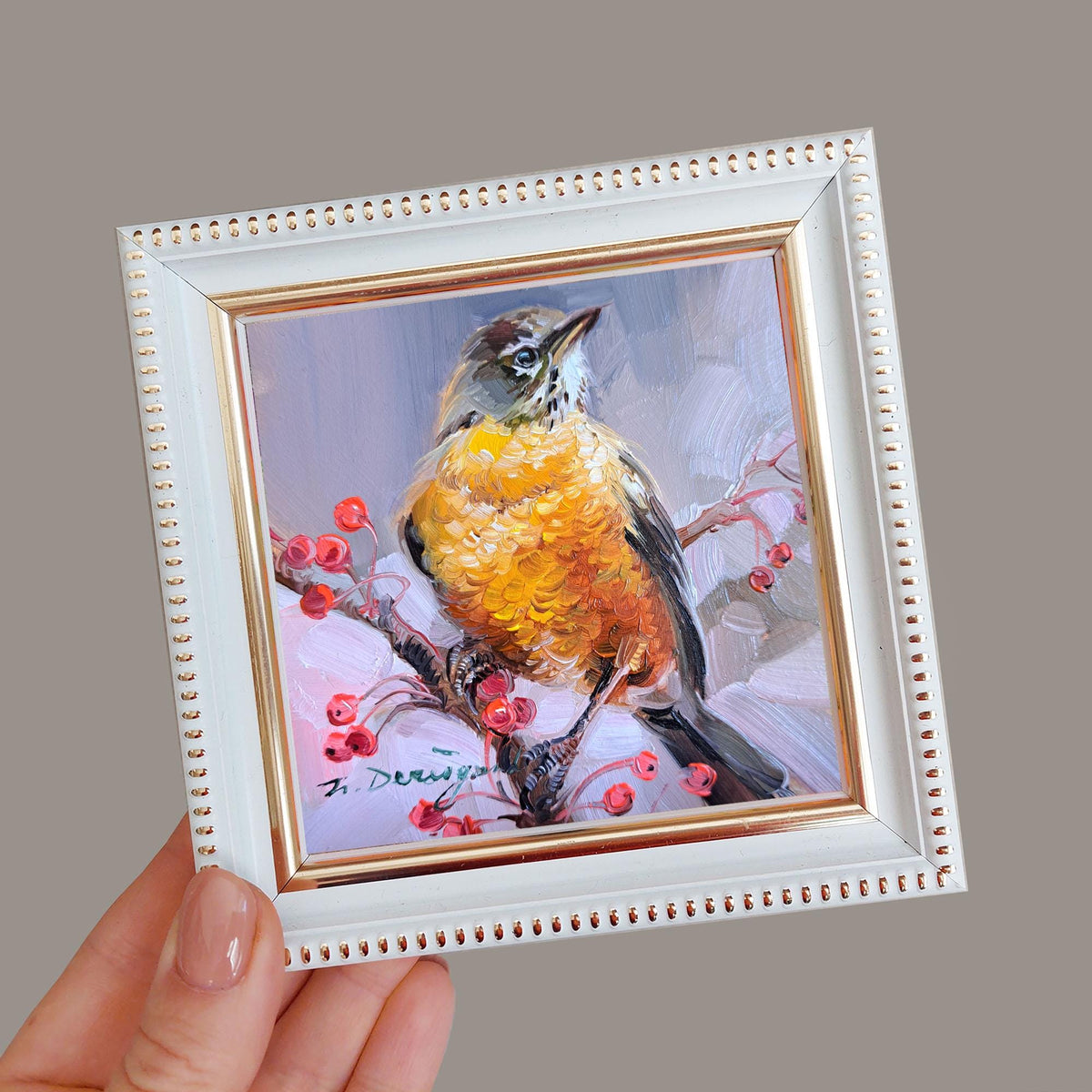 American Robin bird painting original in frame