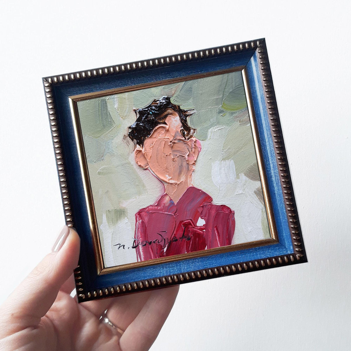 Men portrait oil painting original 4x4 inch