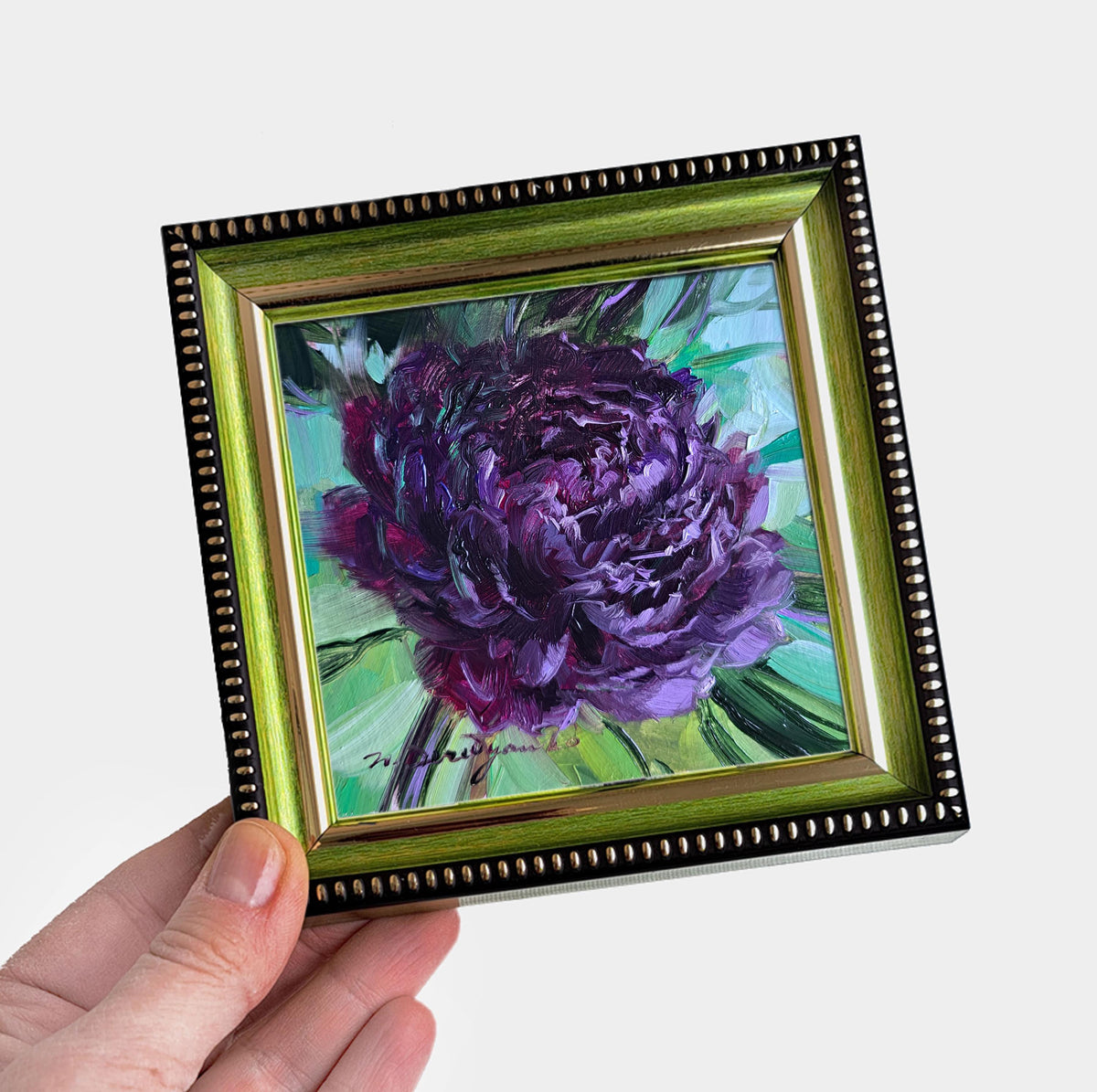 Black peony oil painting 4x4 flower wall art original