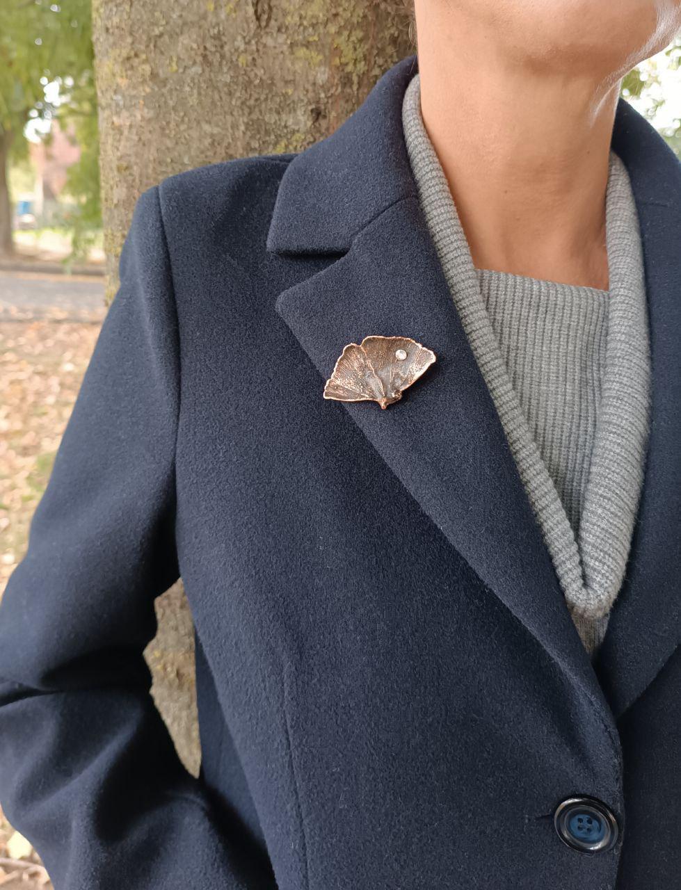 Brooch Copper Natural Ginkgo Leaf  — Unique Boho-Style Handmade Jewelry gift for best friend