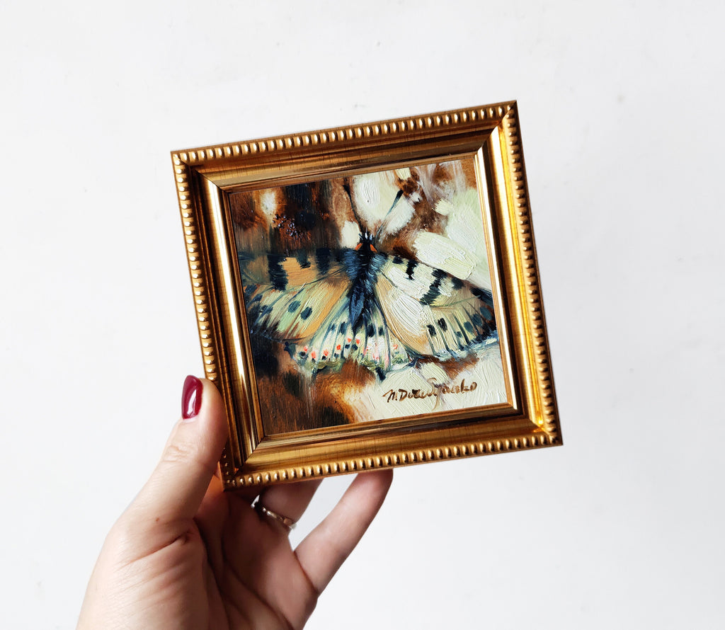 Ivori butterfly art oil painting original, grisaille oil painting butterfly picture framed, butterfly wall art gift for Mom