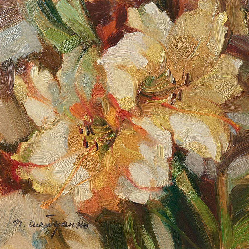 Lily pittura floreale originale incorniciato 6x6, regalo mamma dalla figlia, due fiori gialli decorazione arte della parete