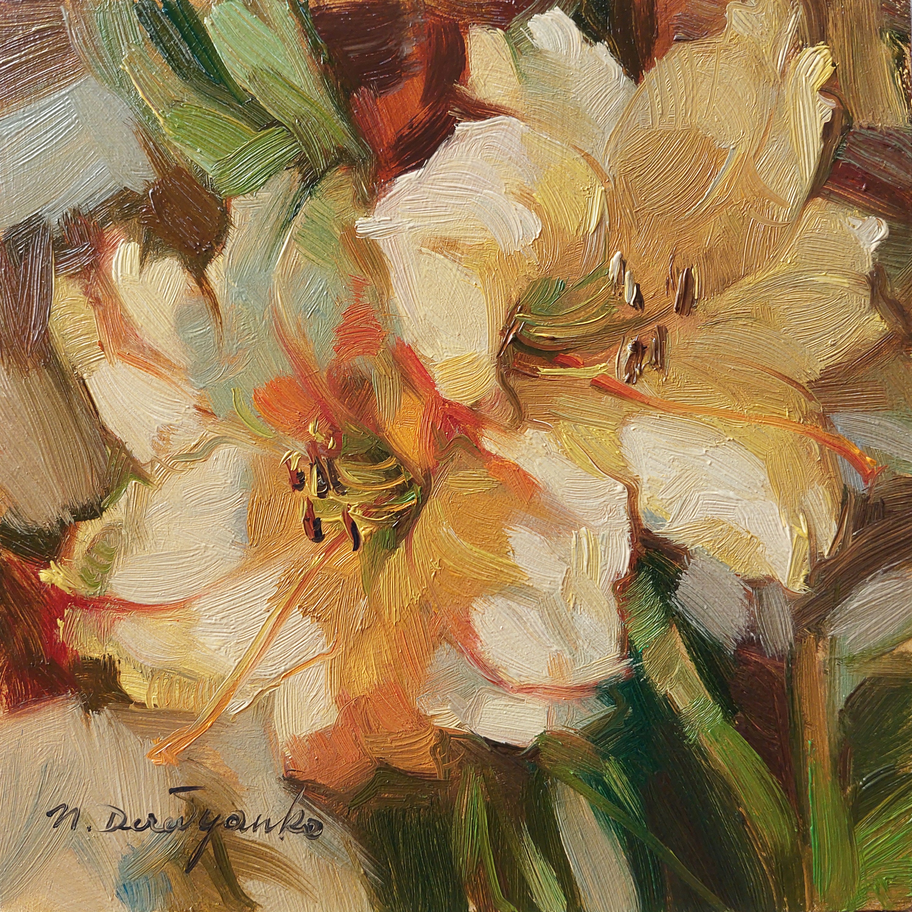 Lily pittura floreale originale incorniciato 6x6, regalo mamma dalla figlia, due fiori gialli decorazione arte della parete