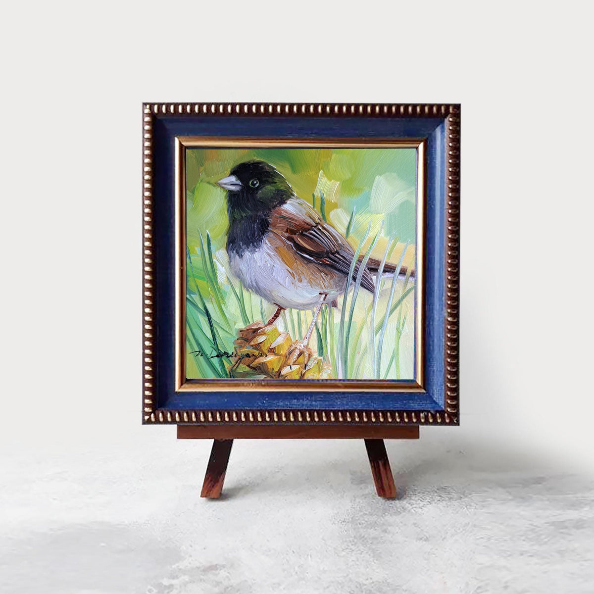 Bird oil painting 4x4 miniature paintings Dark-eyed junco