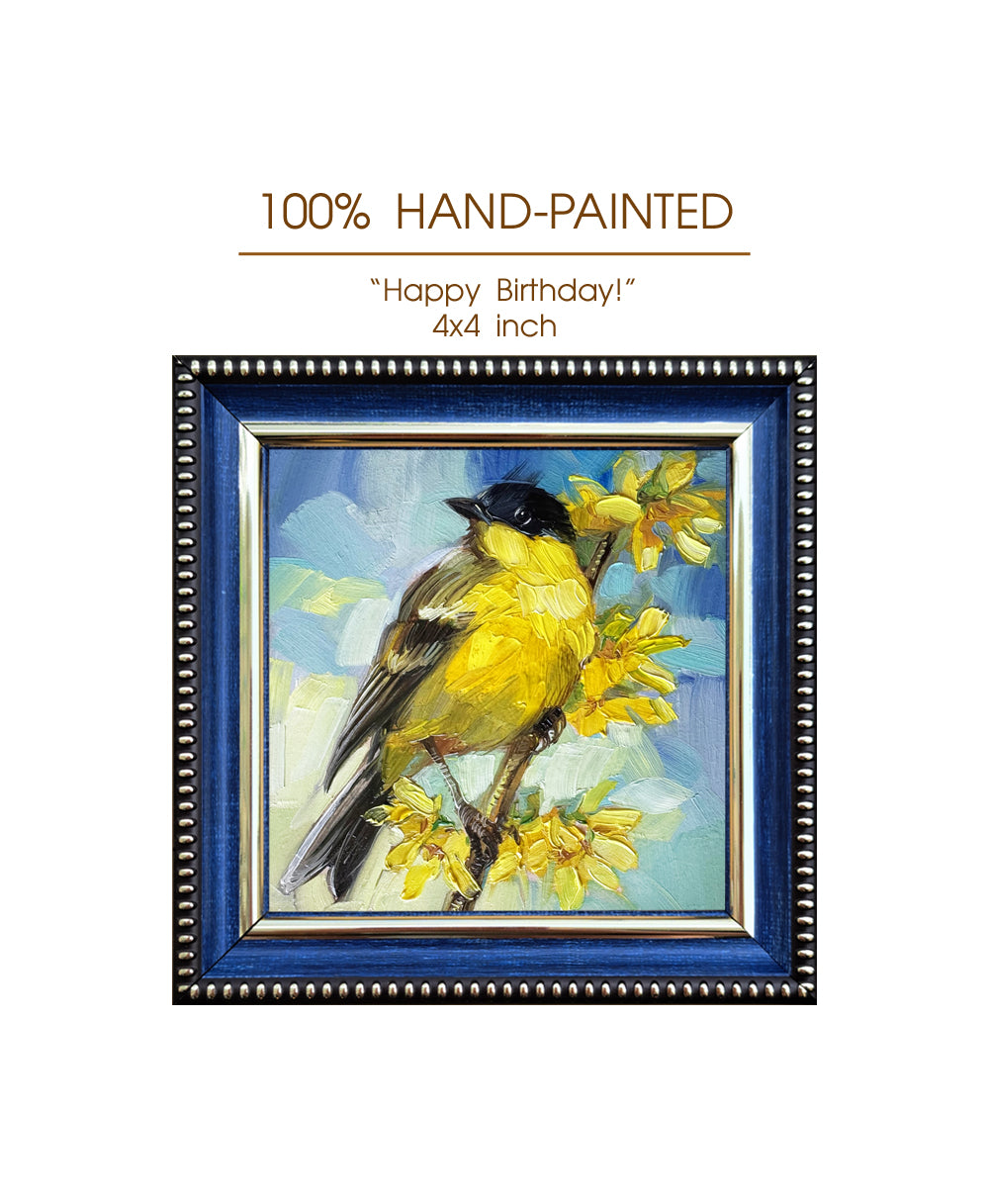 Original Art Yellow Warbler Bird Painting 4x4 inch