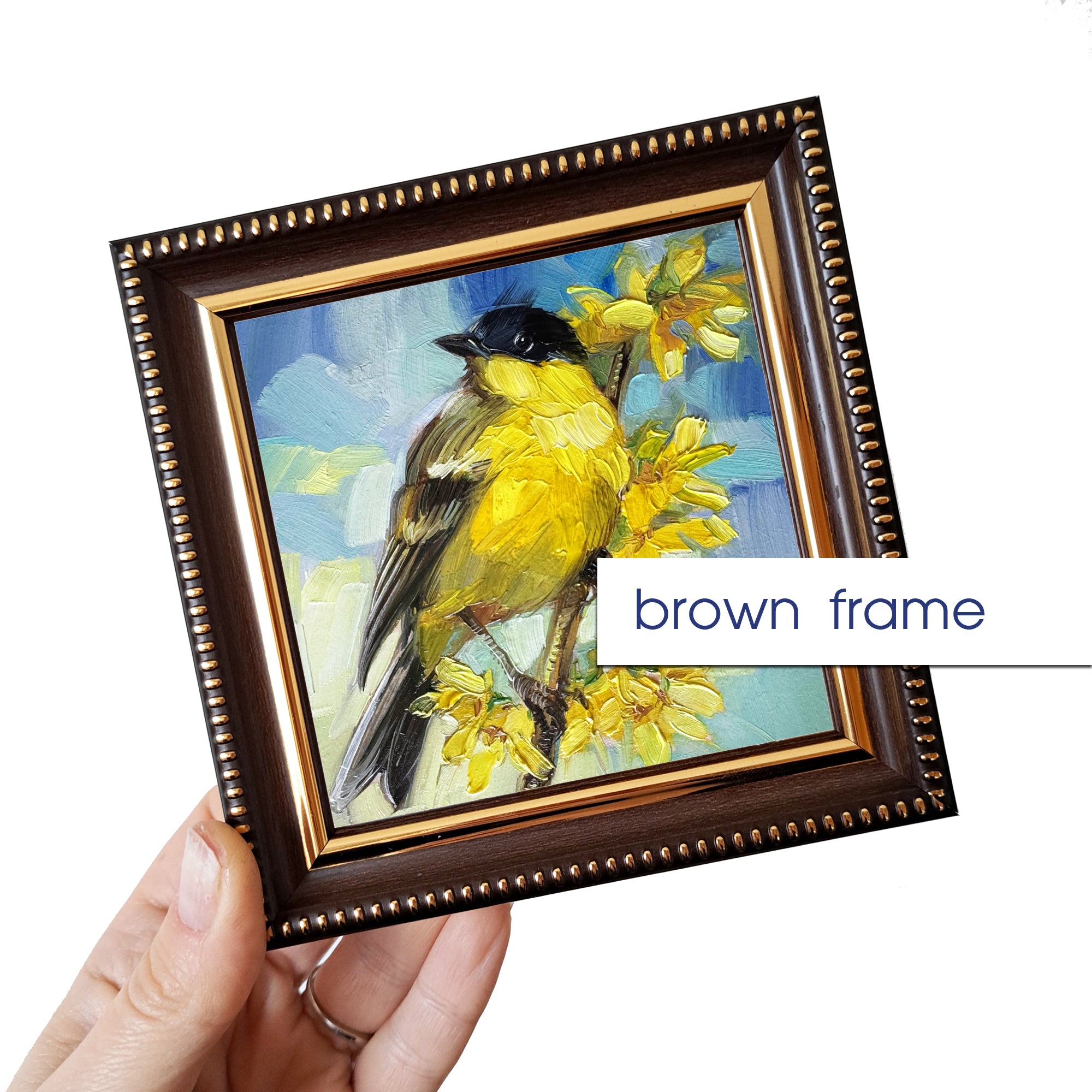Original Art Yellow Warbler Bird Painting 4x4 inch