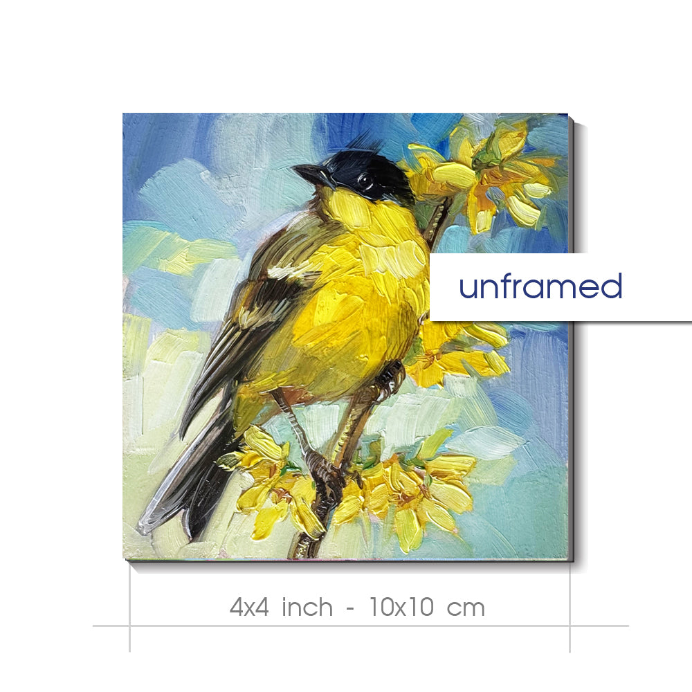 Original Art Yellow Warbler Bird Painting 4x4 inch