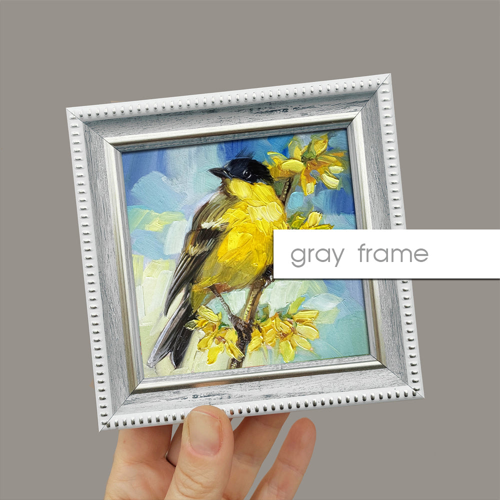 Original Art Yellow Warbler Bird Painting 4x4 inch