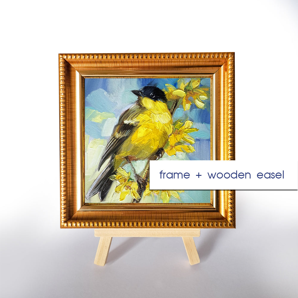 Original Art Yellow Warbler Bird Painting 4x4 inch