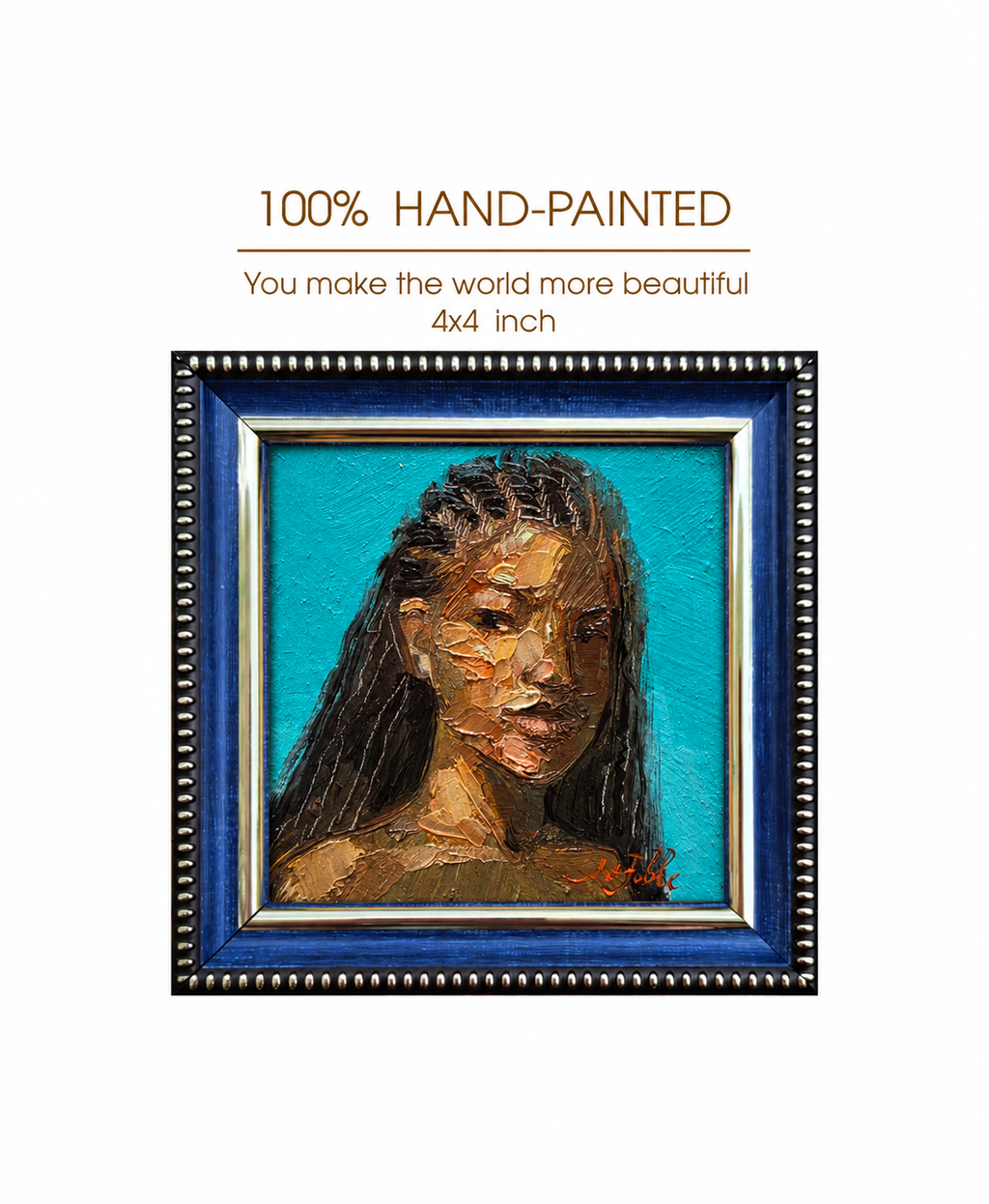 Black Girl Portrait Oil Painting Original 4x4 in