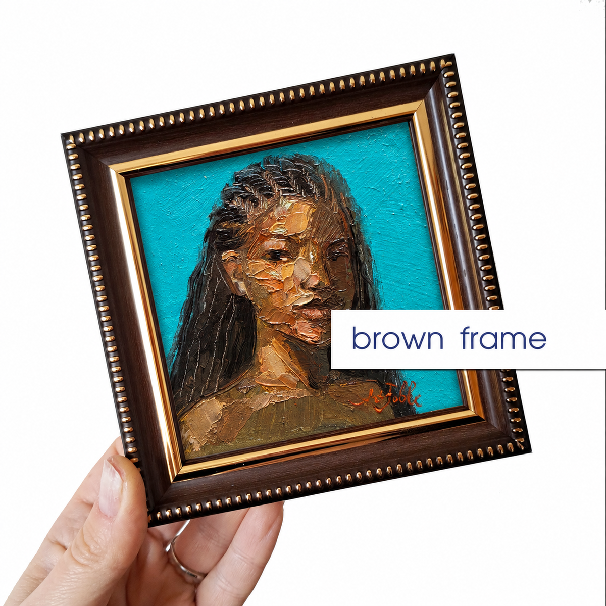 Black Girl Portrait Oil Painting Original 4x4 in