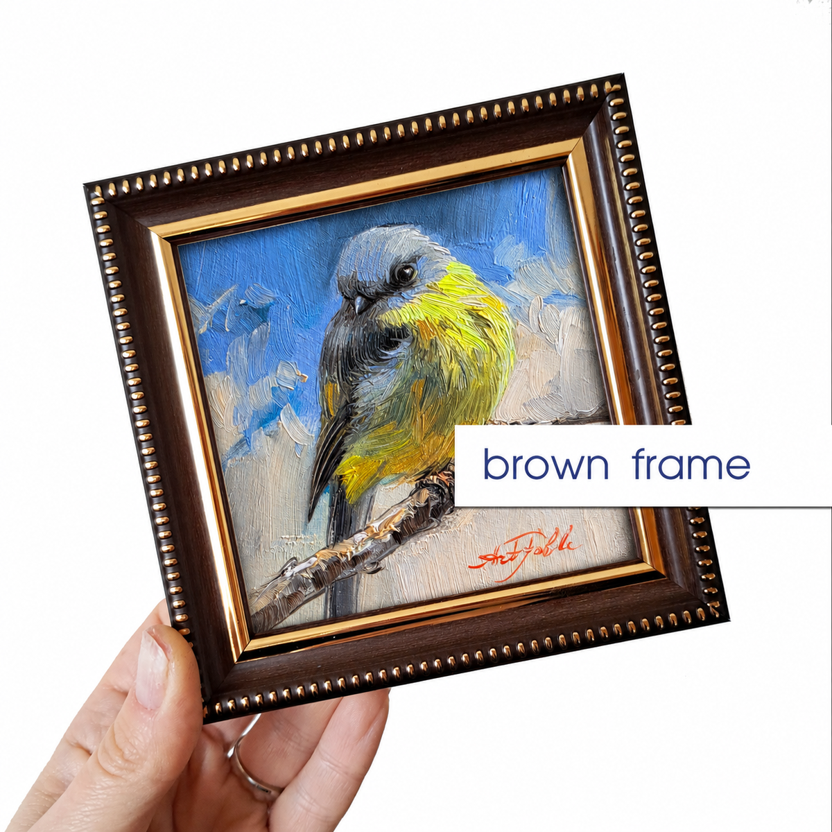 Original Art Estern Yellow Robin Bird Painting 4x4 in