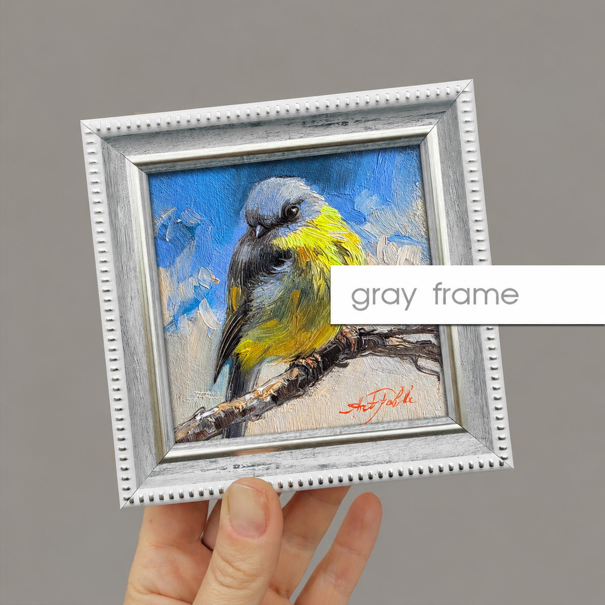 Original Art Estern Yellow Robin Bird Painting 4x4 in