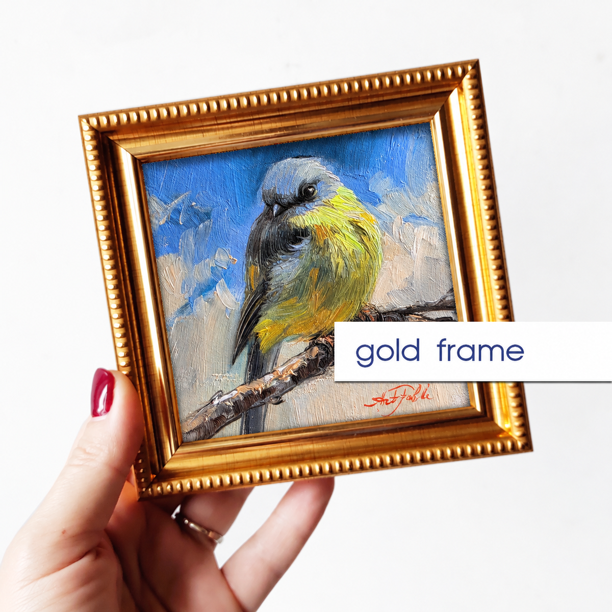 Original Art Estern Yellow Robin Bird Painting 4x4 in