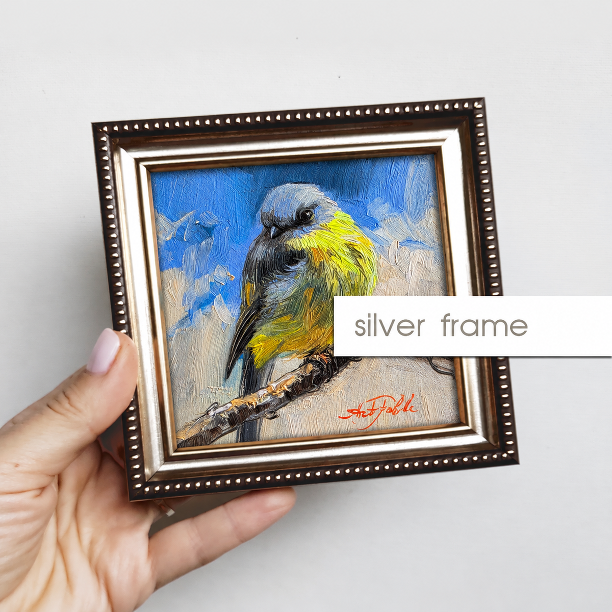 Original Art Estern Yellow Robin Bird Painting 4x4 in