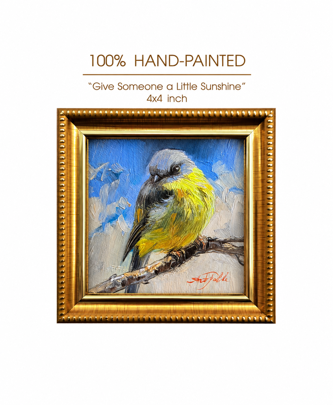 Original Art Estern Yellow Robin Bird Painting 4x4 in