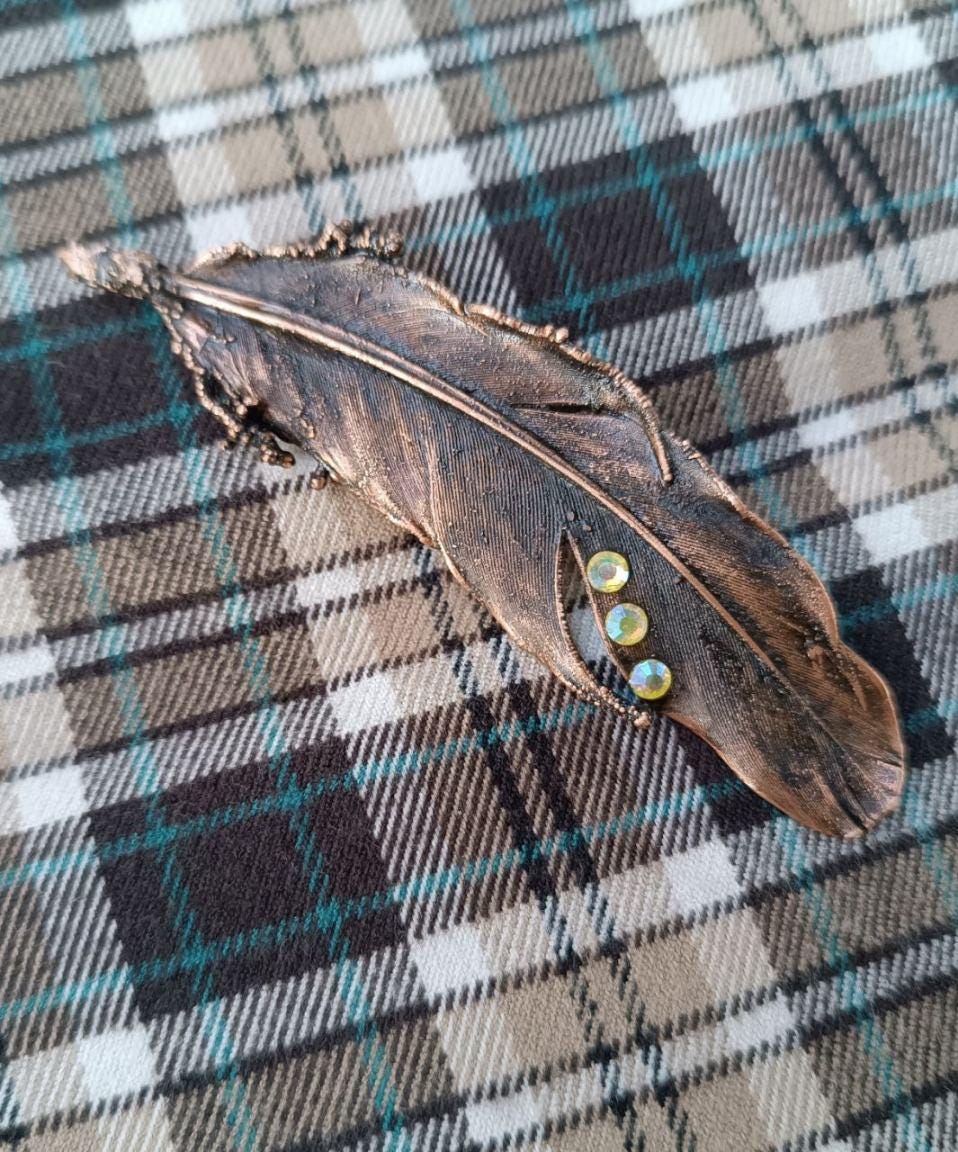 Brooch Copper Pigeon Feather  — Unique Boho-Style Handmade Jewelry gift for best friend 7th anniversary copper wedding traditional